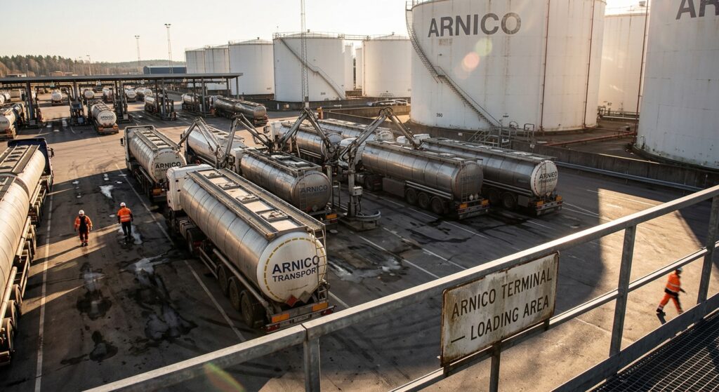 A petroleum products export terminal with tankers transporting Super Gasoline to global markets